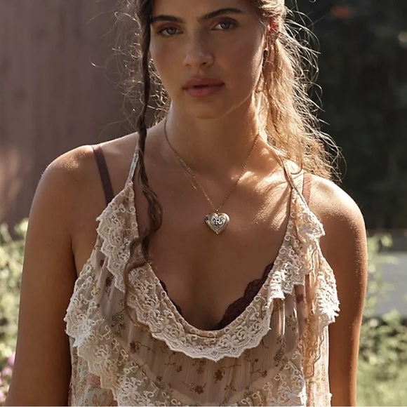 Free People Bali Theodora Slip Dress Frosted Mint Small NWT Ruffles Ethereal - Picture 4 of 16